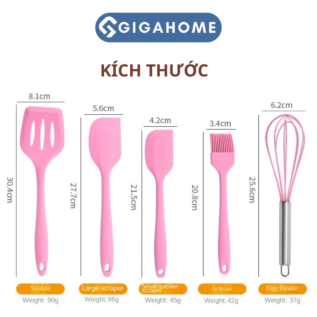 Bộ Dụng Cụ Nhà Bếp Nấu Ăn Làm Bánh Silicone 5 Món An Toàn Sử Dụng GIGAHOME 11408