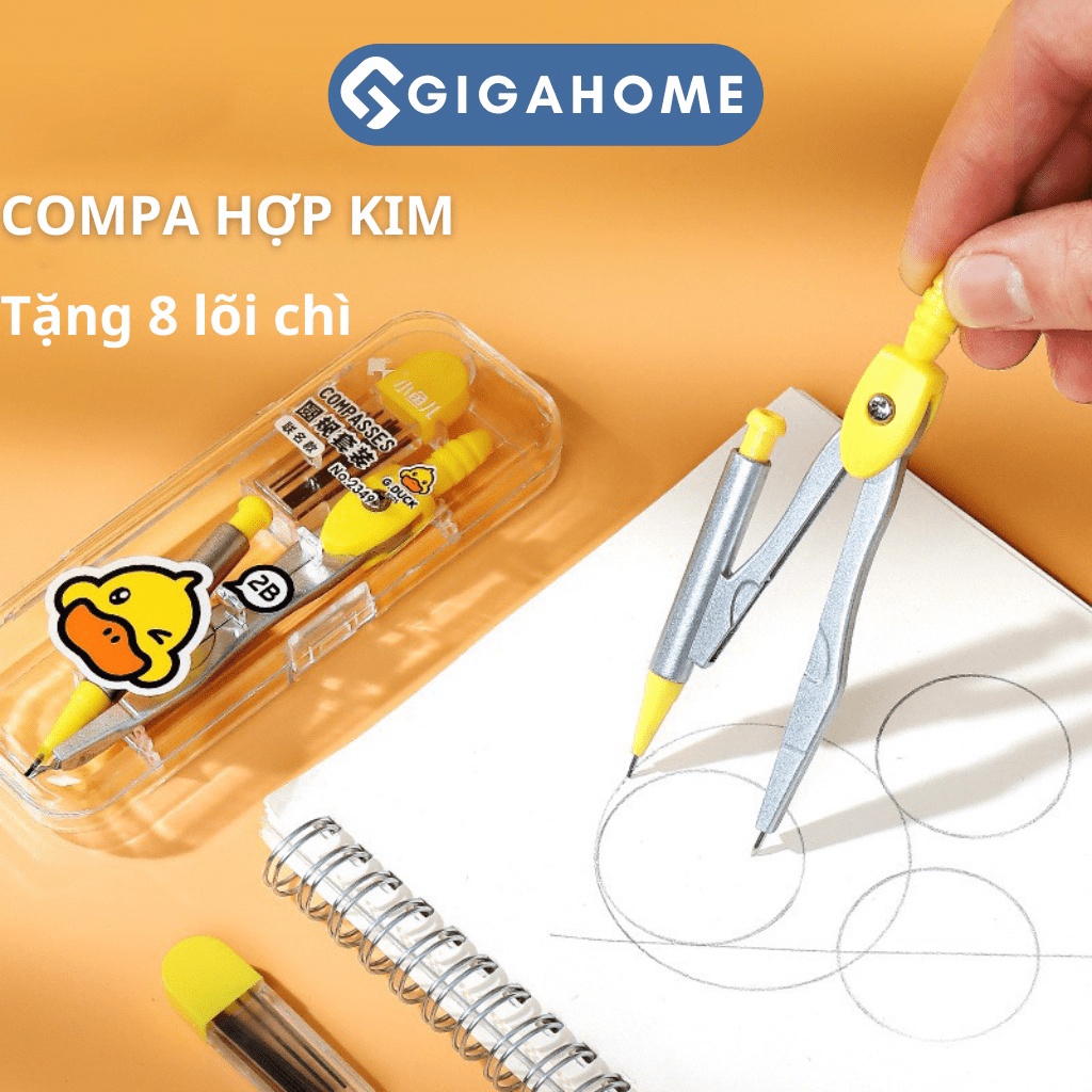 Bộ Dụng Cụ Học Tập 7 Món Kèm Túi Đựng Hình Con Vịt Vàng Đáng Yêu Cho Bé GIGAHOME 11292