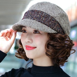 Mũ Kèm Tóc Giả Ngắn Xoăn Tự Nhiên Phù Hợp Cho Phụ Nữ Trung Niên