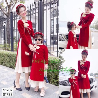 10-55kg áo dài nhung kèm mấn có size cho mẹ và bé