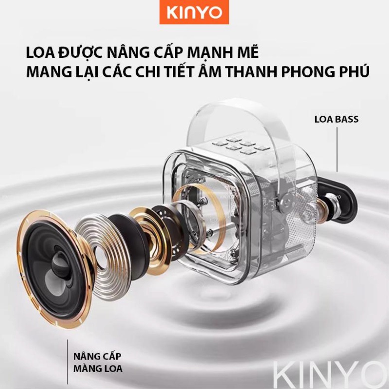Loa bluetooth karaoke Kinyo K12 kèm 2 mic nhỏ gọn dễ thương,loa karaoke không dây âm thanh bass hay cùng đèn led có BH