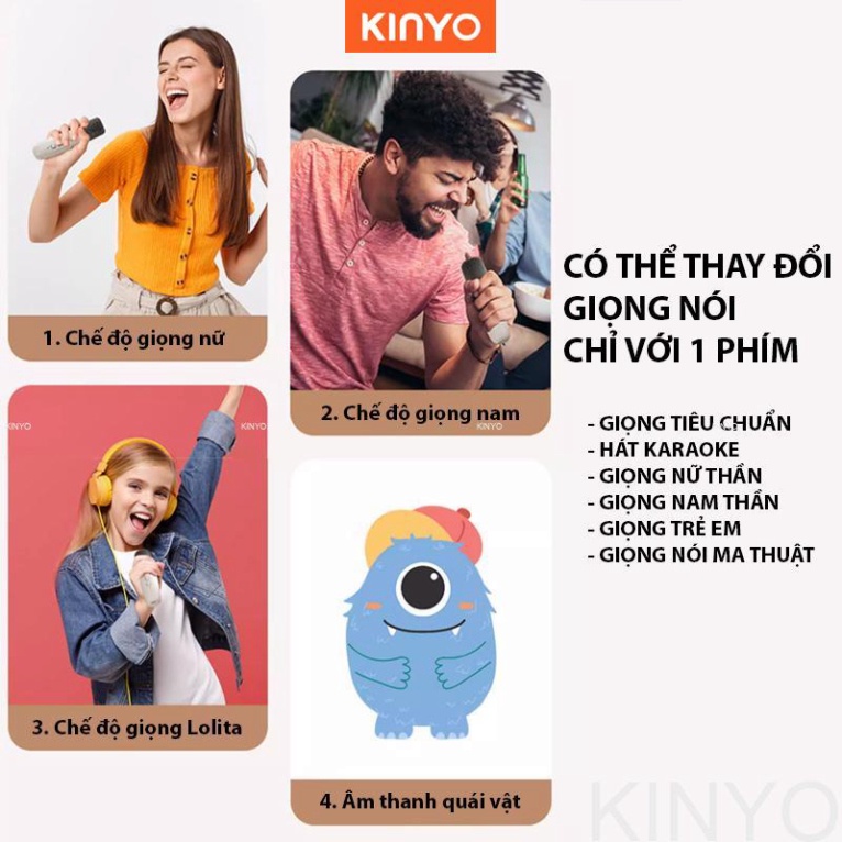 Loa bluetooth karaoke Kinyo K12 kèm 2 mic nhỏ gọn dễ thương,loa karaoke không dây âm thanh bass hay cùng đèn led có BH