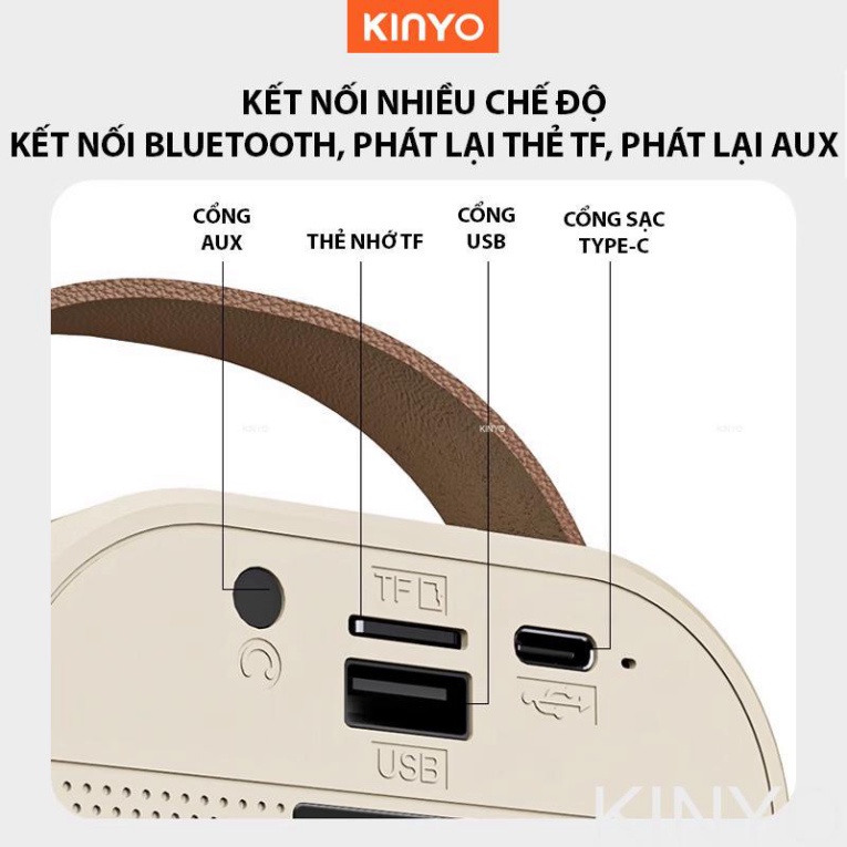 Loa bluetooth karaoke Kinyo K12 kèm 2 mic nhỏ gọn dễ thương,loa karaoke không dây âm thanh bass hay cùng đèn led có BH