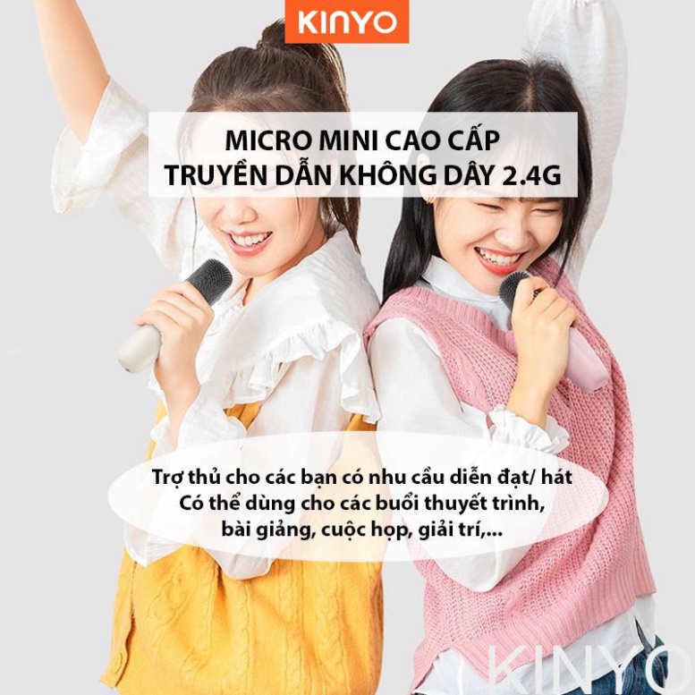 Loa bluetooth karaoke Kinyo K12 kèm 2 mic nhỏ gọn dễ thương,loa karaoke không dây âm thanh bass hay cùng đèn led có BH