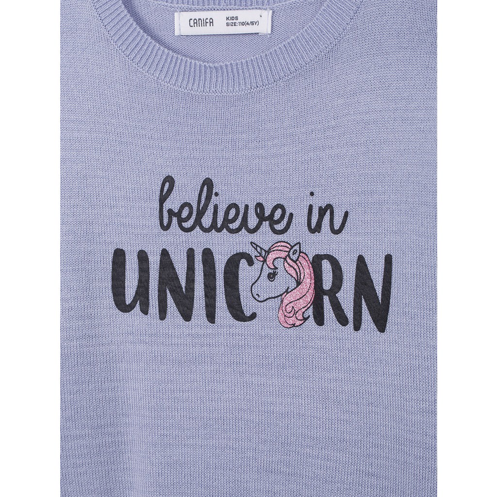 Áo len bé gái CANIFA cổ tròn dài tay in hình 1TE22W005