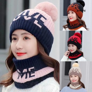 Ayyufe Bộ 2 Món Mũ Len + Khăn Choàng Cổ + Găng Tay + Bóng Lông Dày Dặn Chống Lạnh Giữ Ấm Mùa Đông Cho Nữ