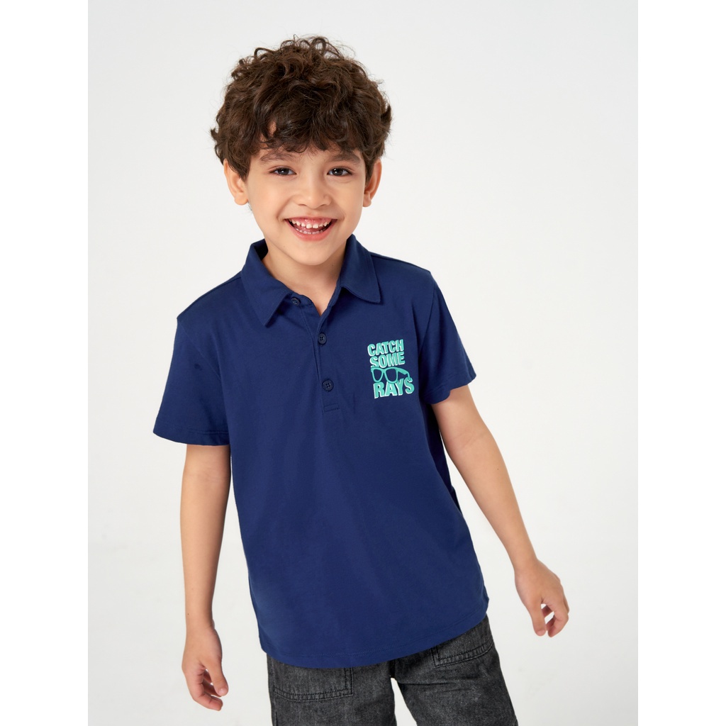 Áo polo bé trai CANIFA 100% cotton, cổ bẻ tay cộc có hình in 2TP23S003