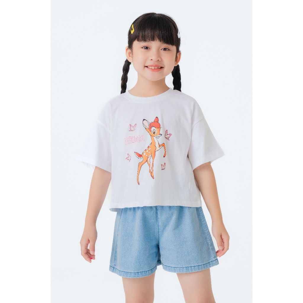 Áo phông bé gái CANIFA chất liệu 100% cotton in BAMBI 1TS23S008