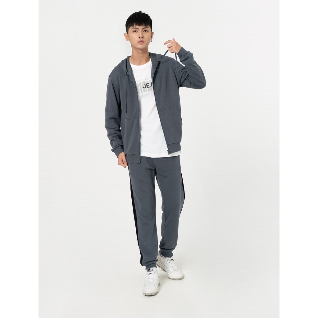 Áo khoác nỉ có mũ nam CANIFA chất liệu cotton pha, có mũ luồn dây dệt, kéo khoá 8OT22W035