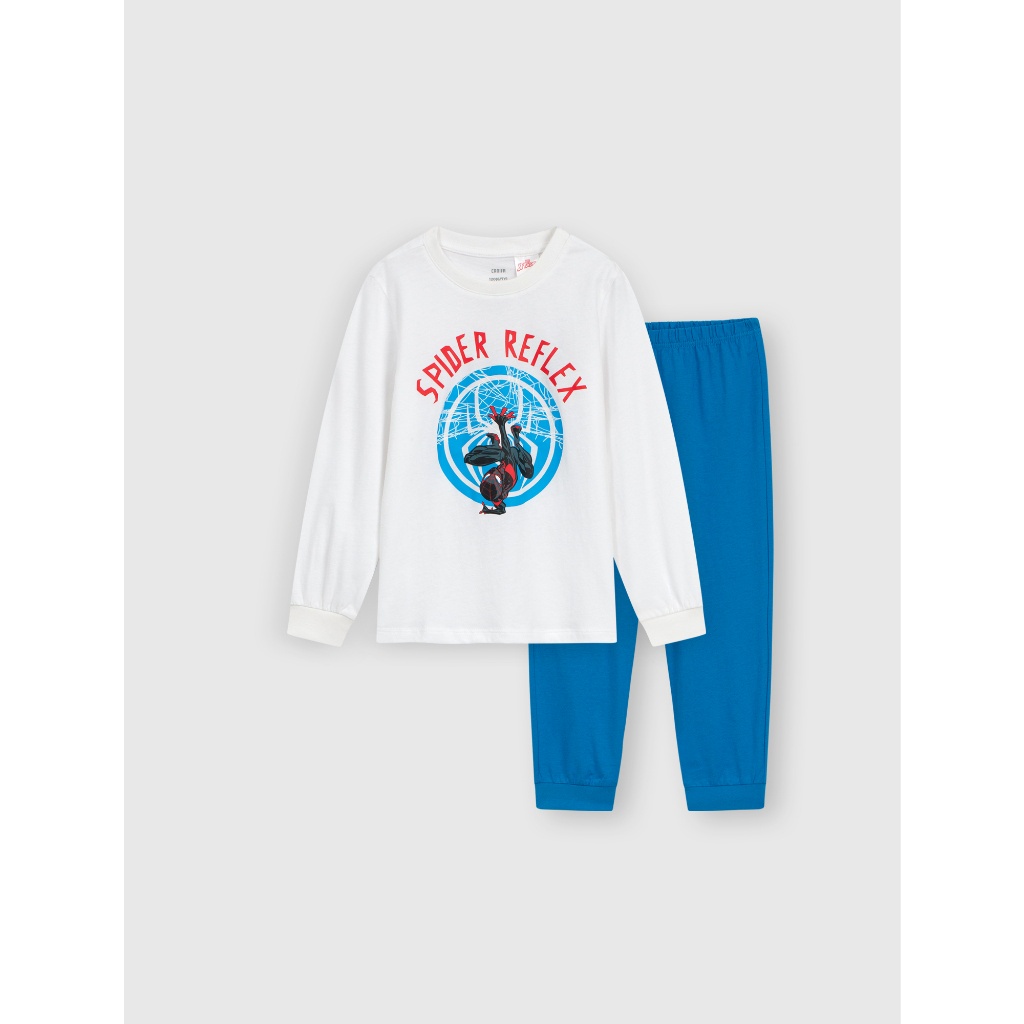 Bộ quần áo bé trai CANIFA chất liệu cotton áo dài tay in hình quần dài cạp chun 2LS23W007