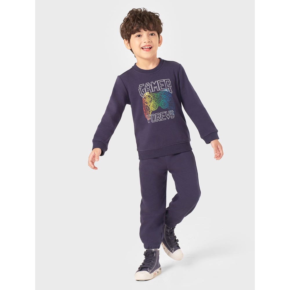 Áo nỉ bé trai CANIFA dài tay cổ tròn bo gấu in hình 2TW22W076