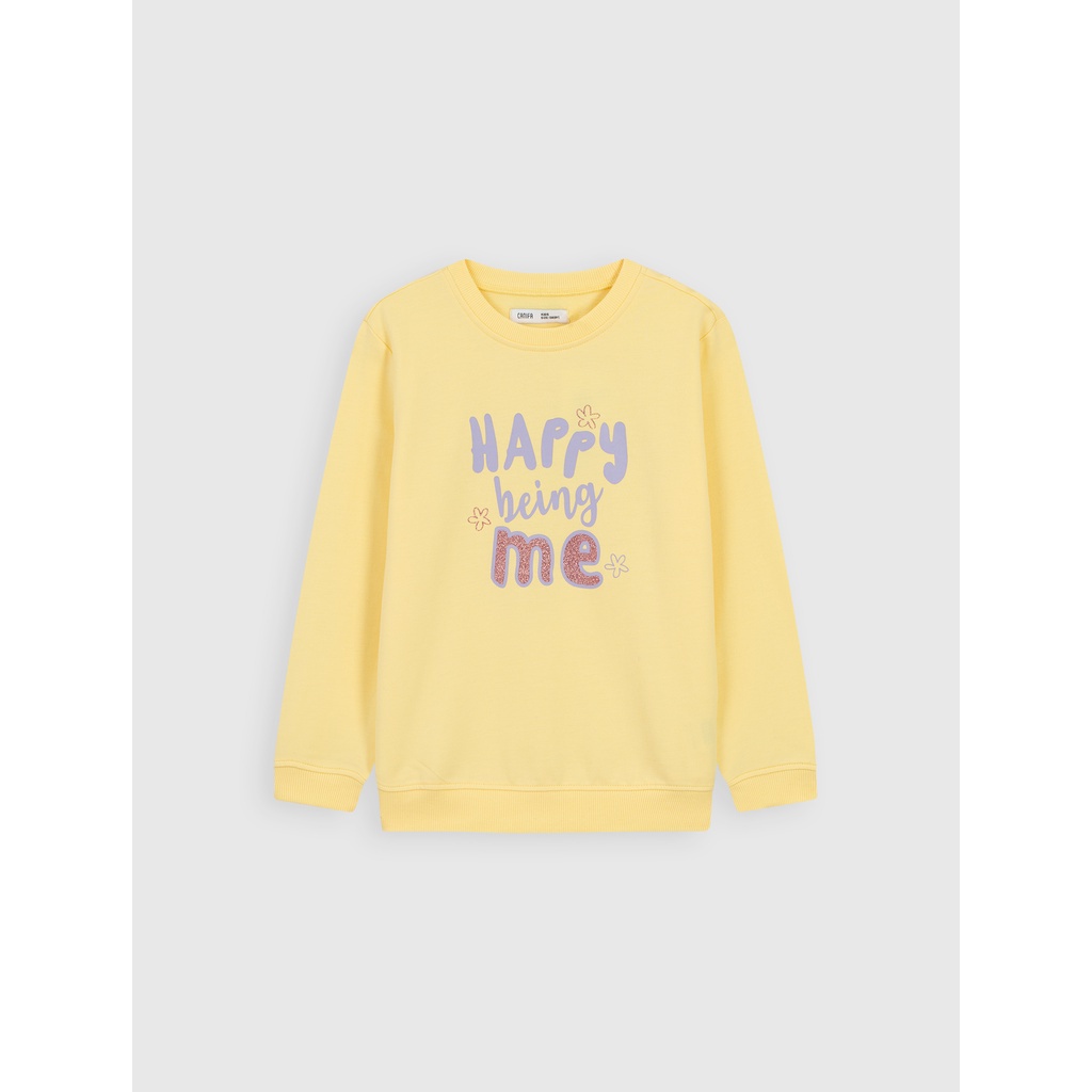 Áo bé gái CANIFA chât nỉ dài tay cổ tròn dáng cơ bản ML23 1TW22W008