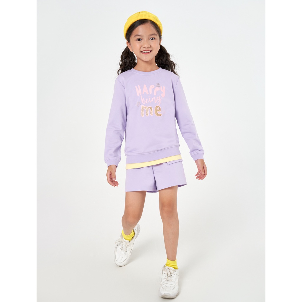 Áo bé gái CANIFA chât nỉ dài tay cổ tròn dáng cơ bản ML23 1TW22W008