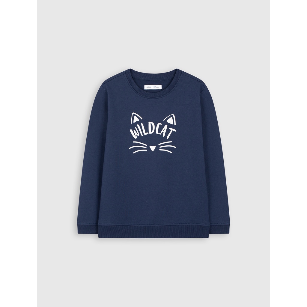 Áo nỉ bé gái CANIFA dài tay cổ tròn chất cotton pha 1TW22W010