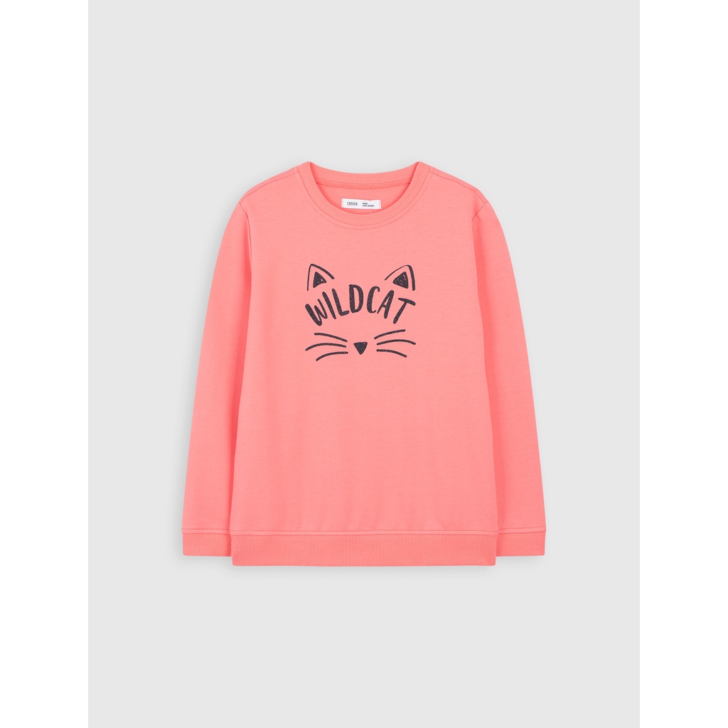 Áo nỉ bé gái CANIFA dài tay cổ tròn chất cotton pha 1TW22W010