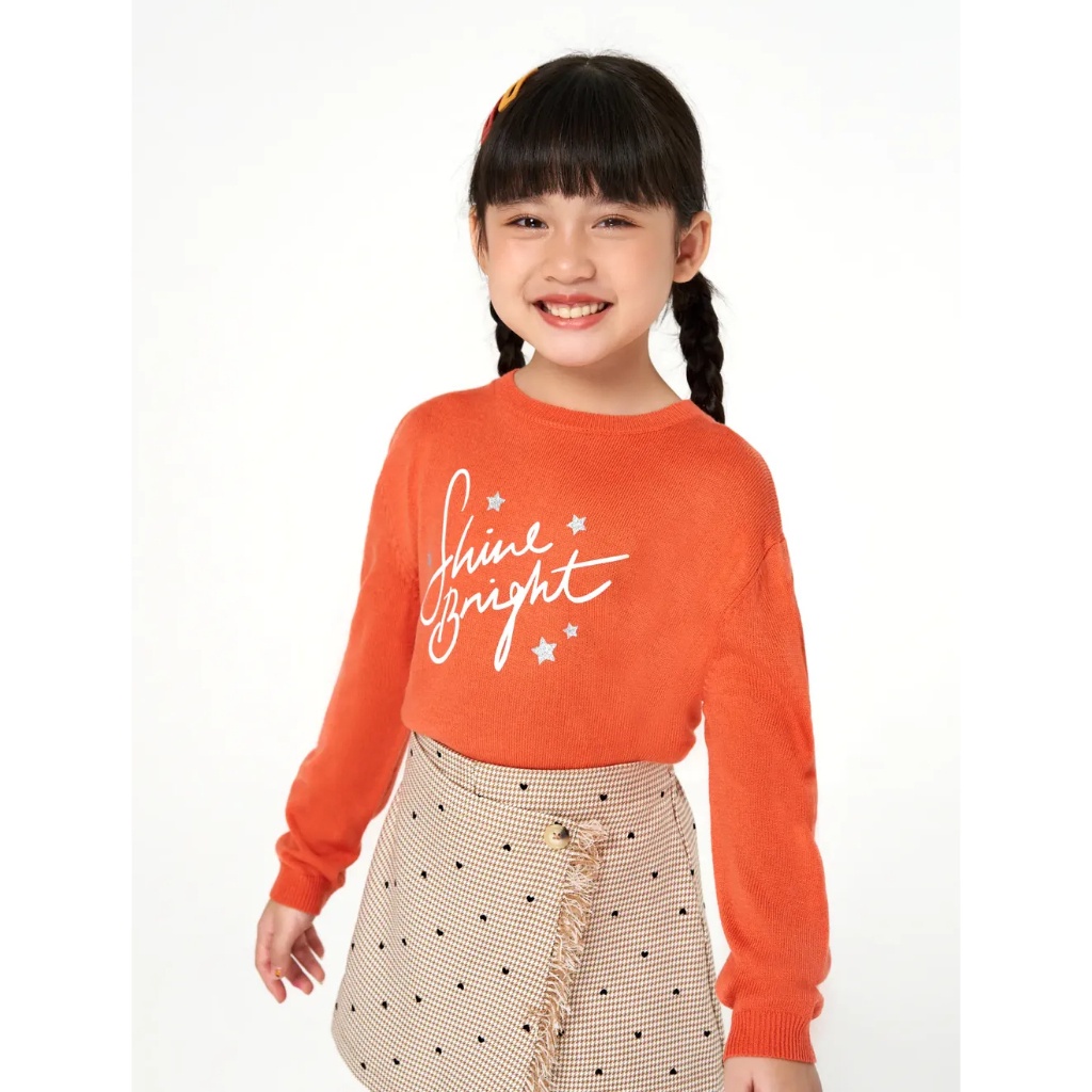Áo len bé gái CANIFA cotton dài tay cổ tròn form dáng cơ bản basic màu trơn vàng trắng đỏ ML23 1TE22W018