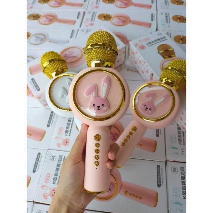 Micro Bluetooth Không Dây karaoke Kèm Loa X6 Hình Thỏ Đáng Yêu đèn led nhấp nháy Âm Thanh Trầm Ấm ,Bắt Gịong Tốt new new