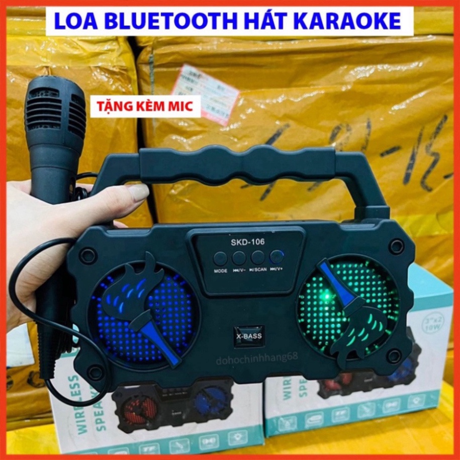 Loa bluetooth karaoke SKD-106 phiên bản âm thanh cực đã,loa không dây tặng kèm micro hát nhạc bass chuẩn hot new
