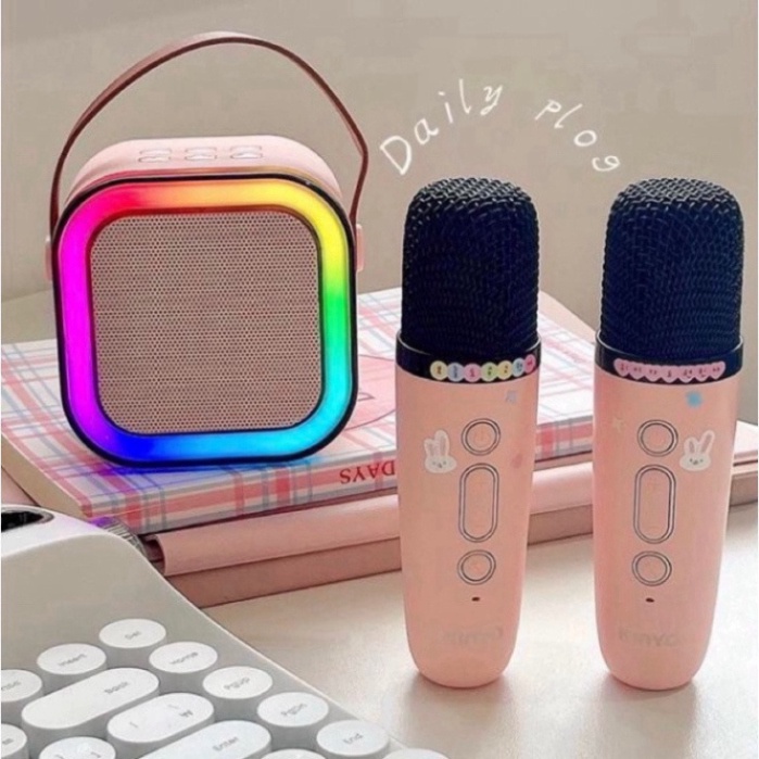 Loa bluetooth karaoke Kinyo K12 tặng kèm 2 mic và sticker,loa karaoke không dây âm thanh bass hay cùng đèn led có BH hot