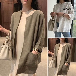 Áo Khoác cardigan ayyufe Tay Dài Cổ Tròn Hở Túi Trước Dáng Rộng Khô Nhanh Thời Trang Mùa Hè Cho Nữ