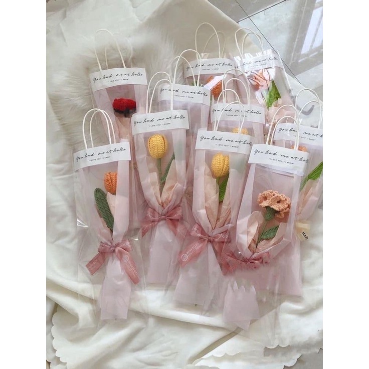 Combo 50 Chiếc Túi Đựng Hoa Tươi, Hoa Sáp, Hoa Len Làm Quà Tặng Noel Trong Suốt Thiết Kế Trendy Nhiều Kích Thước