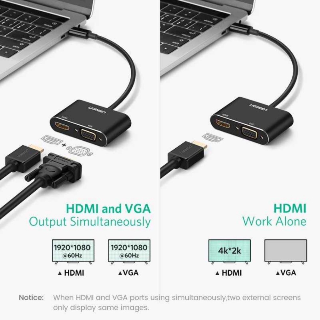 Cáp chuyển đổi USB 3.0 sang HDMI + VGA UGREEN CM449 | Hỗ trợ 1080P/60Hz | Hợp kim cao cấp | Bảo hành 18 tháng | 20518