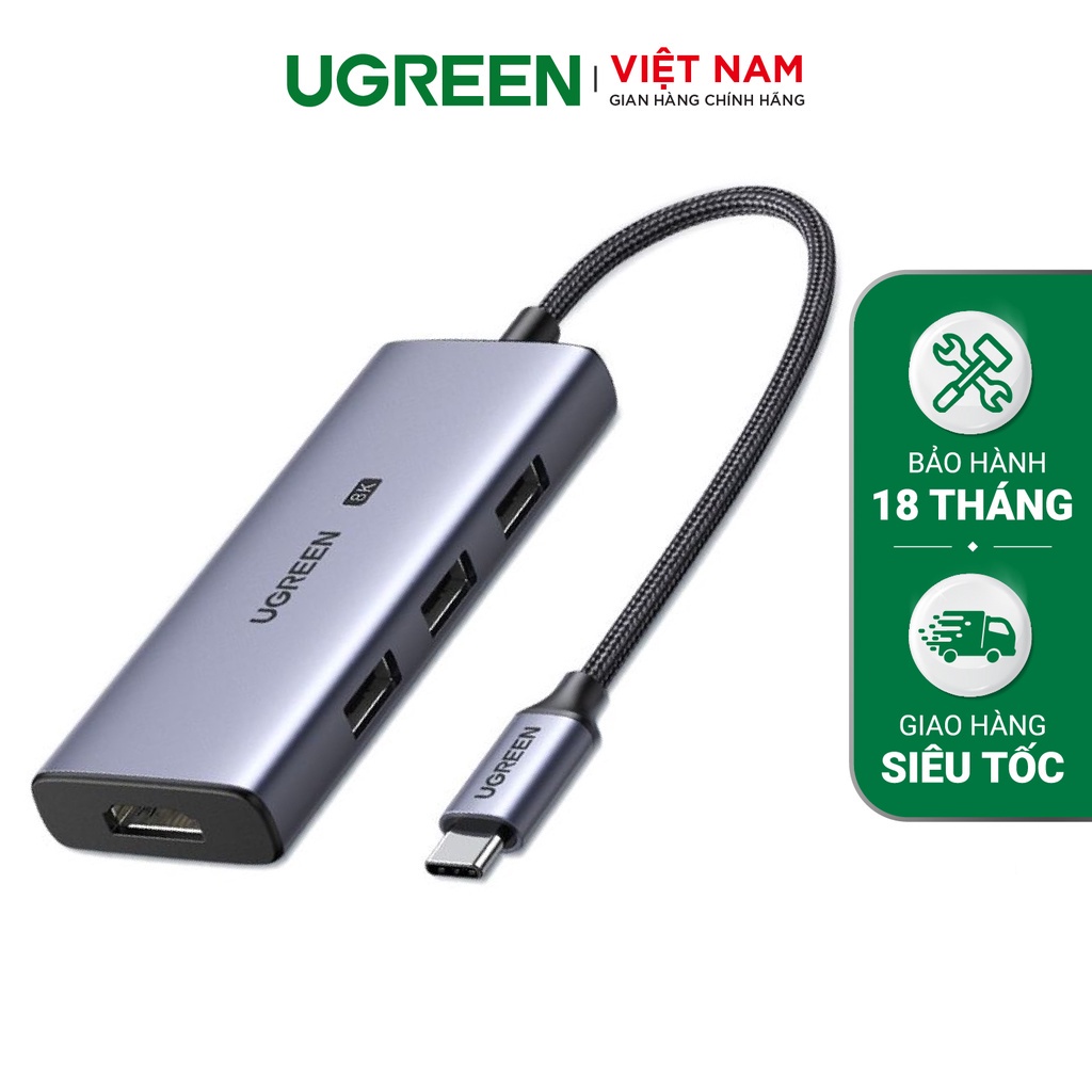Bộ chuyển đổi USB Type C ra 3 × Usb 3.0 + Hdmi 8K 30Hz 15cm Ugreen CM500 50629- Hàng phân phối chính hãng- Bảo hành 18th