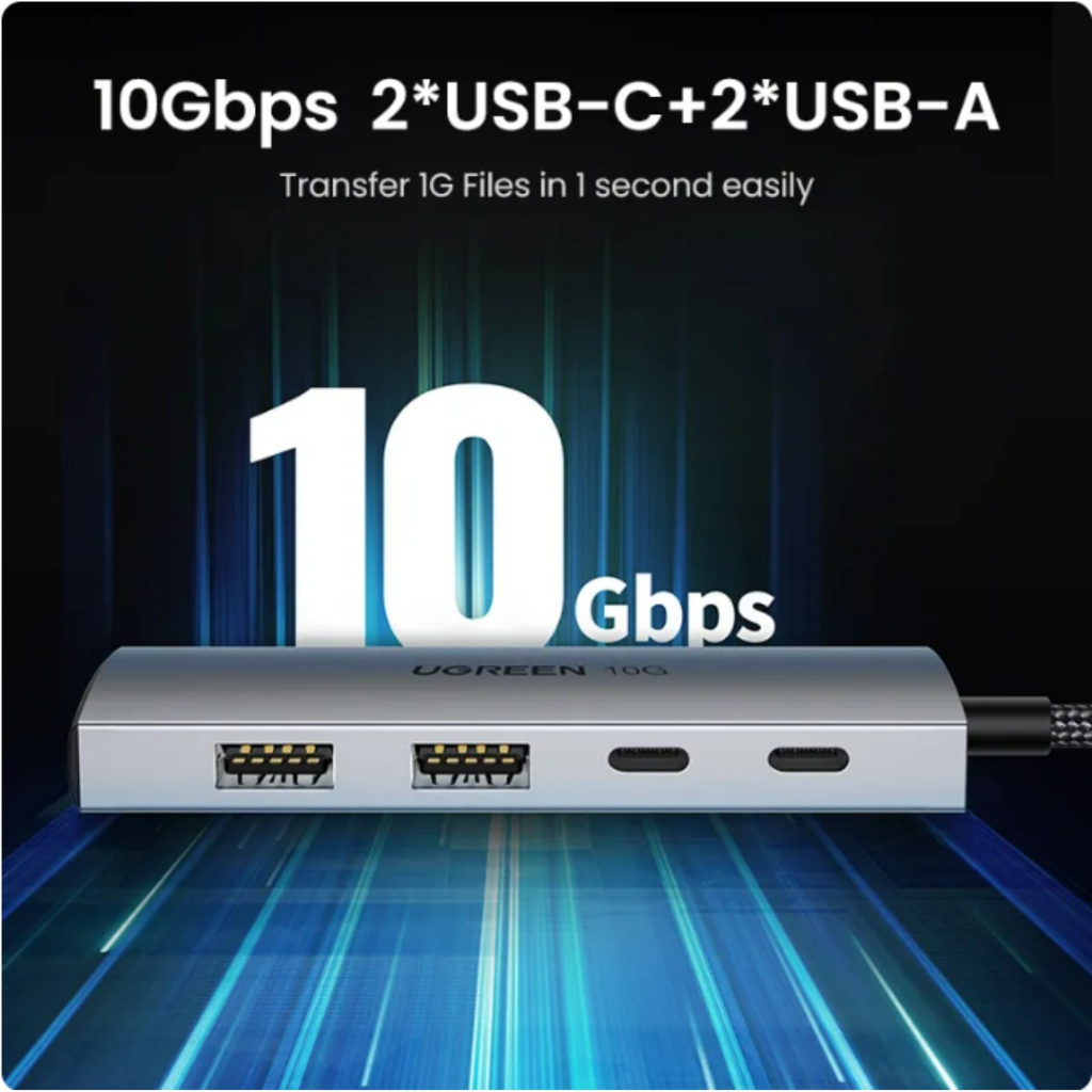 Hub chia USB 4-in-1 Type-C ra 2 USB Type-C và 2 USB Type-A 3.1 UGREEN CM480 | Tốc độ 10Gpbs | Bảo hành 18 tháng | 30758