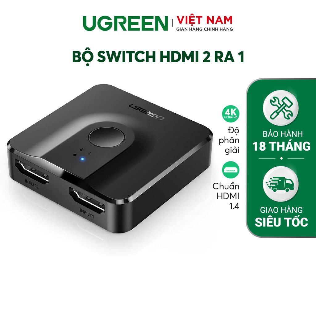 Bộ Switch HDMI UGREEN CM217 50966 2 ra 1 (tương thích ngược 1 ra 2) chuẩn HDMI 1.4 - Hàng Chính Hãng