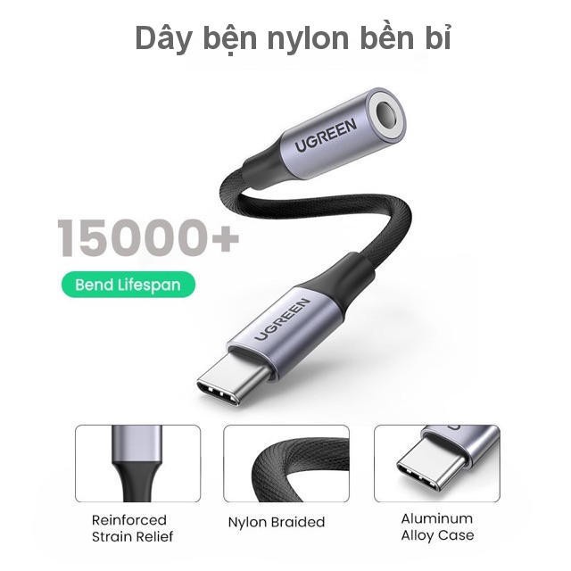 Jack chuyển đổi TypeC sang 3.5mm UGREEN AV161 | Chip DAC | Vỏ nhôm có dây bện | Bảo Hành 18 Tháng 1 Đổi 1.