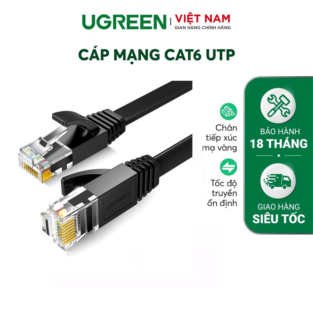 Cáp mạng Cat6 UGREEN NW102 | Lõi thuần đồng 26AWG | CCA sử dụng trên các mạng Ethernet / RJ45 | Bảo hành 18 tháng 1 Đổi1