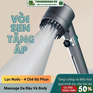 Vòi Sen Tăng Áp, Đầu Vòi Hoa Sen Mát Xa 4 Trong 1, 3 Chế Độ Áp Suất Cao Tiết Kiệm Nước, Lõi Cotton Lọc Cho Nhà Tắm