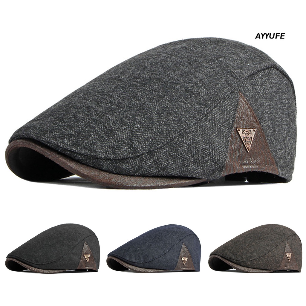 Ayyufe Mũ beret Vải cotton Pha Màu Trơn Thoáng Khí Chống Nắng Giữ Ấm Phong Cách retro Cho Nam