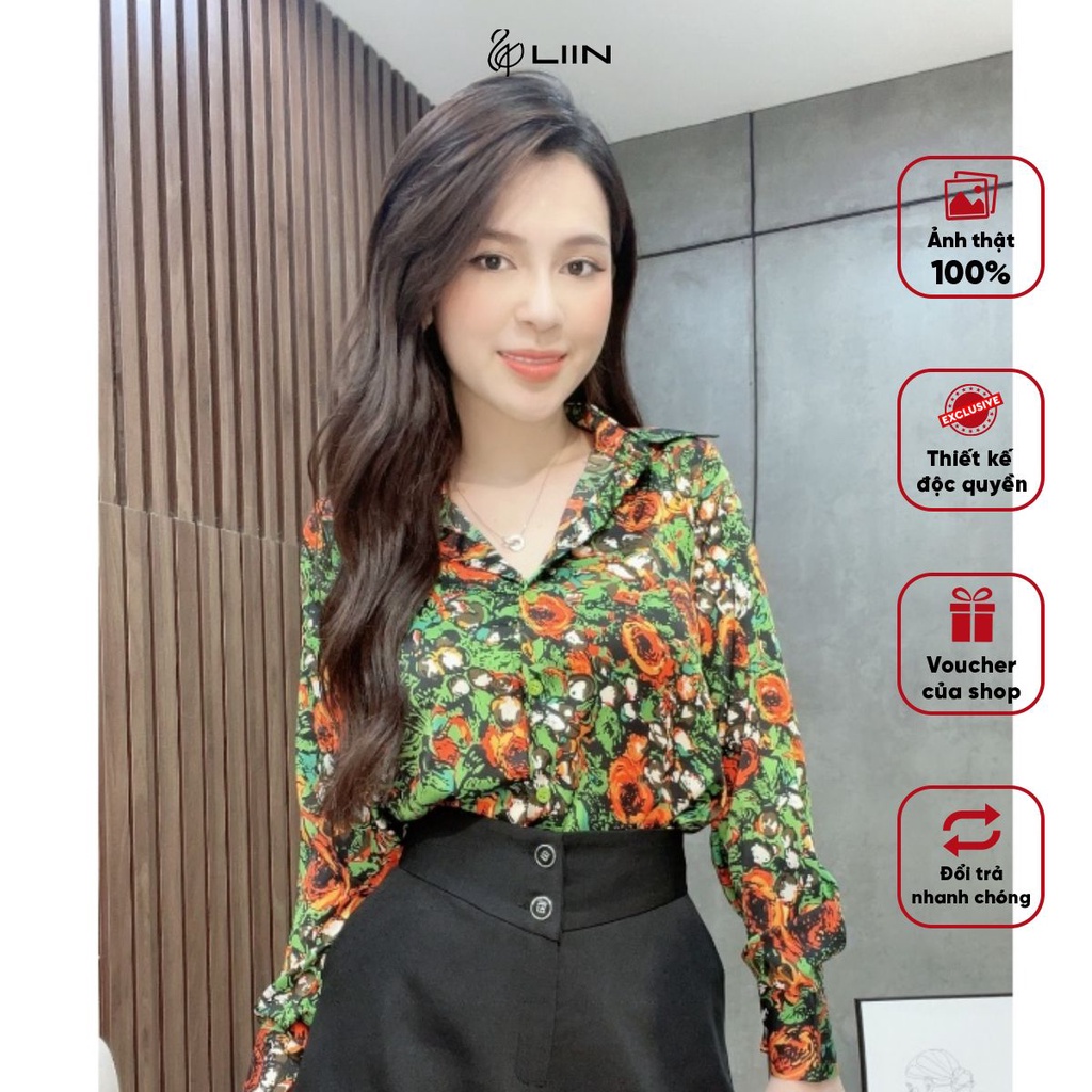 Áo Sơ Mi Dài Tay Họa Tiết Hoa Xanh Cam Liin Clothing - SMD053PRI23
