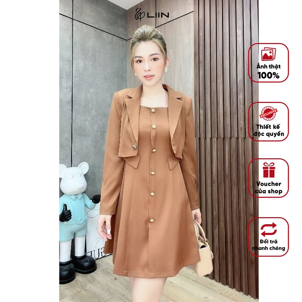Váy Cúc Vàng Phối Áo Khoác Ngoài Liin Clothing Thời Trang Thiết Kế - SC0515 - 1122