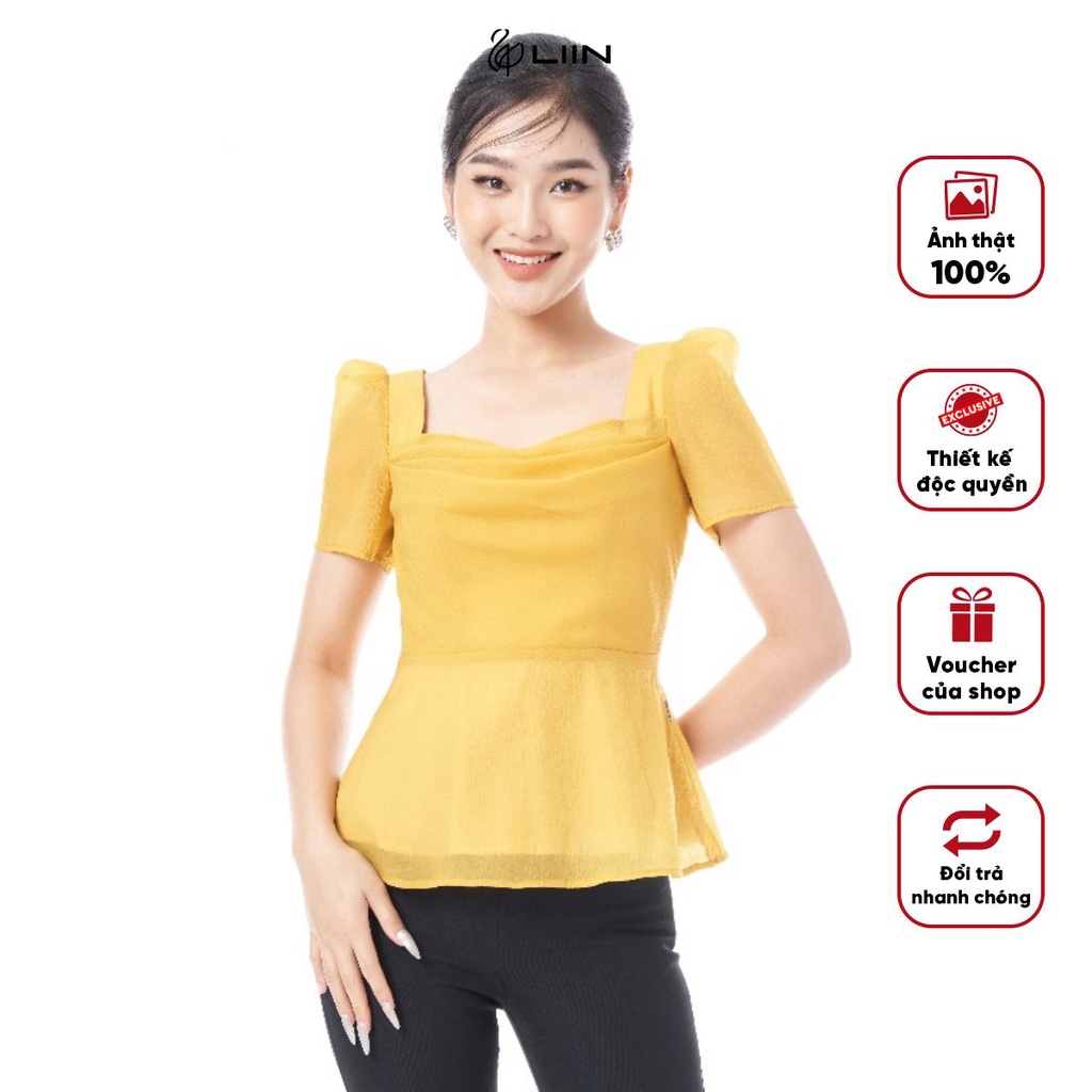 Áo Kiểu Nữ Chất Liệu Tơ Cao Cấp Màu Vàng Cổ Vuông Liin Clothing - A2431-0422