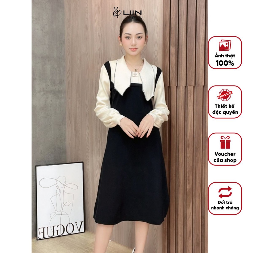 Váy Len Dài Tay Phối Cổ Rơi Chất Liệu Cao Cấp Liin Clothing Phù Hợp Đi Làm Đi Chơi Dạo Phố - D6735-1022