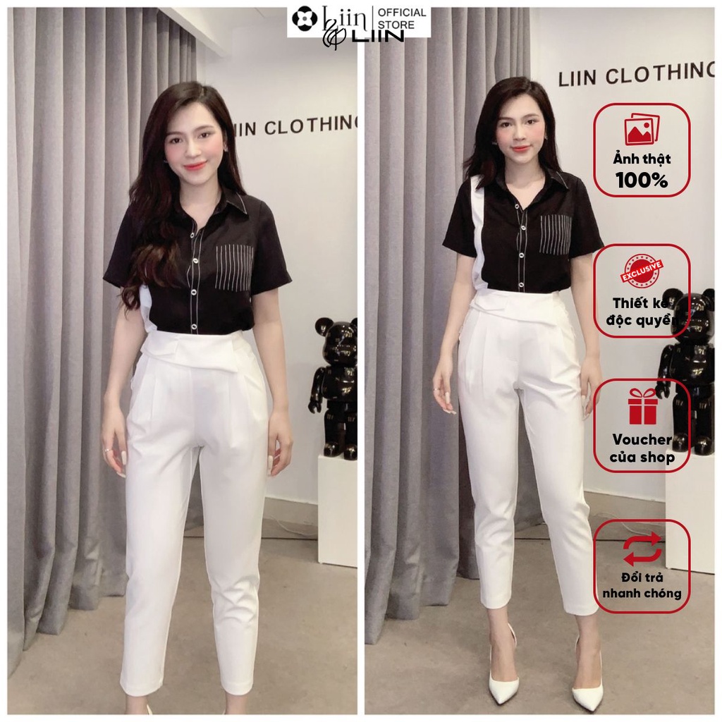 Quần baggy nữ công sở màu trắng thiết kế cách điệu túi cạp kiểu dáng trẻ trung, thời thượng Liin Clothing Q3679