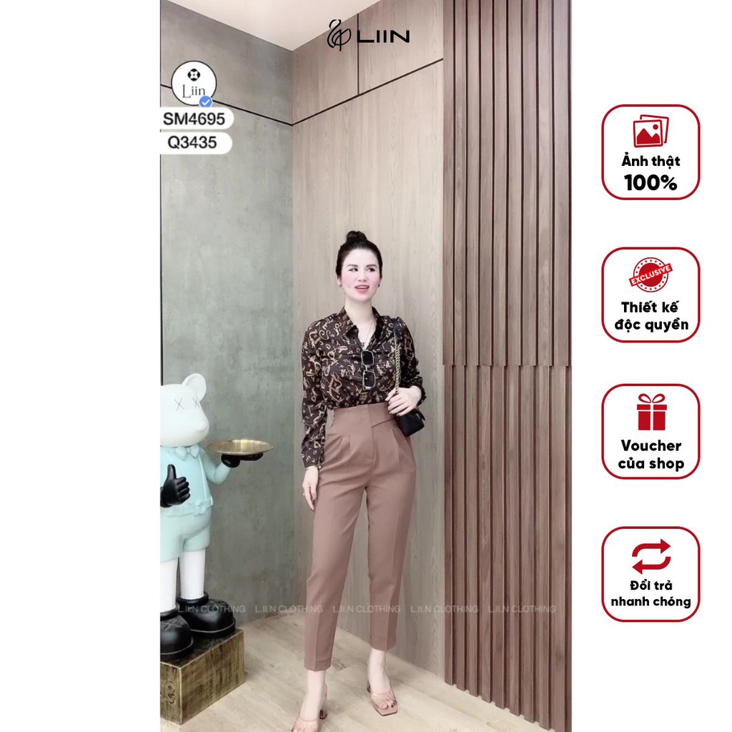 Quần baggy Nâu Cafe form công sở phối hợp cúc cạnh sườn Liin Clothing Q3435