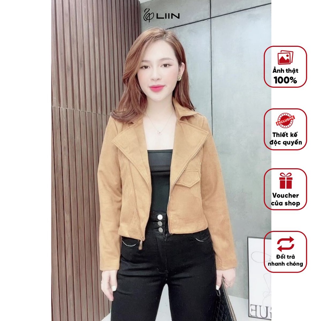 Áo Cổ Vest Lửng da lộn màu nâu kiểu dáng năng động trẻ trung Liin Clothing V5394L2