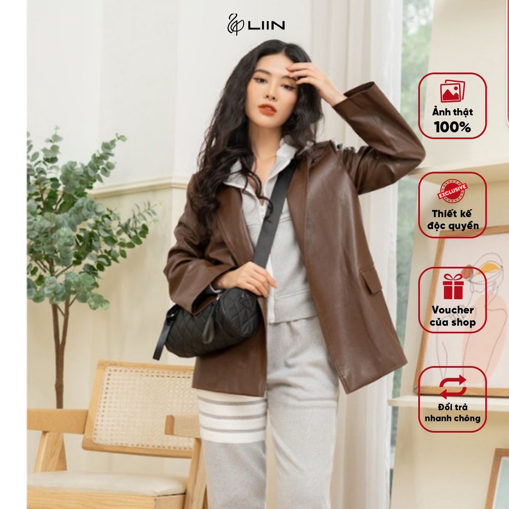 Áo Khoác Da Nữ Kèm Đai Màu Nâu Liin Clothing Thời Trang Cao Cấp - V5625 - 1222