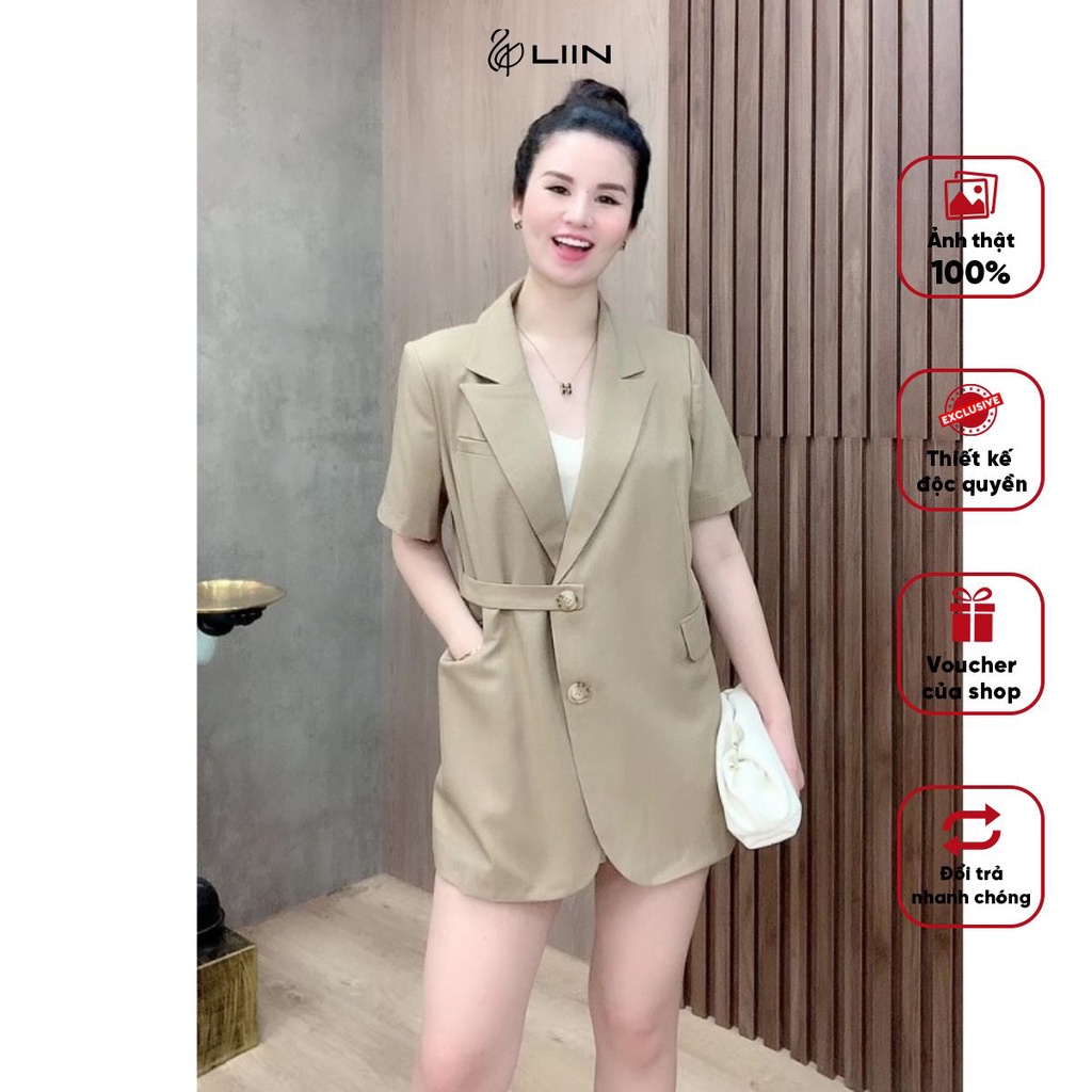 Áo Blazer Cộc Tay Cách DDieuj Nữ Màu Nâu Xước Thiết Kế Liin Clothing - V5479-0922