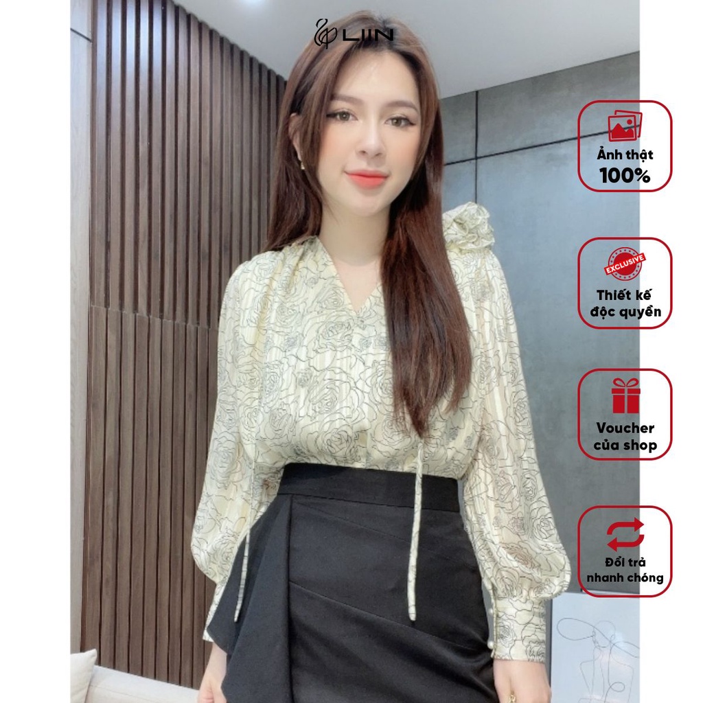 Áo Sơ Mi Chất Liệu Tơ Cao Cấp Phối Hoa Đính Vai Liin Clothing Thiết Kế Thanh Lịch - AKD319PRI-S23