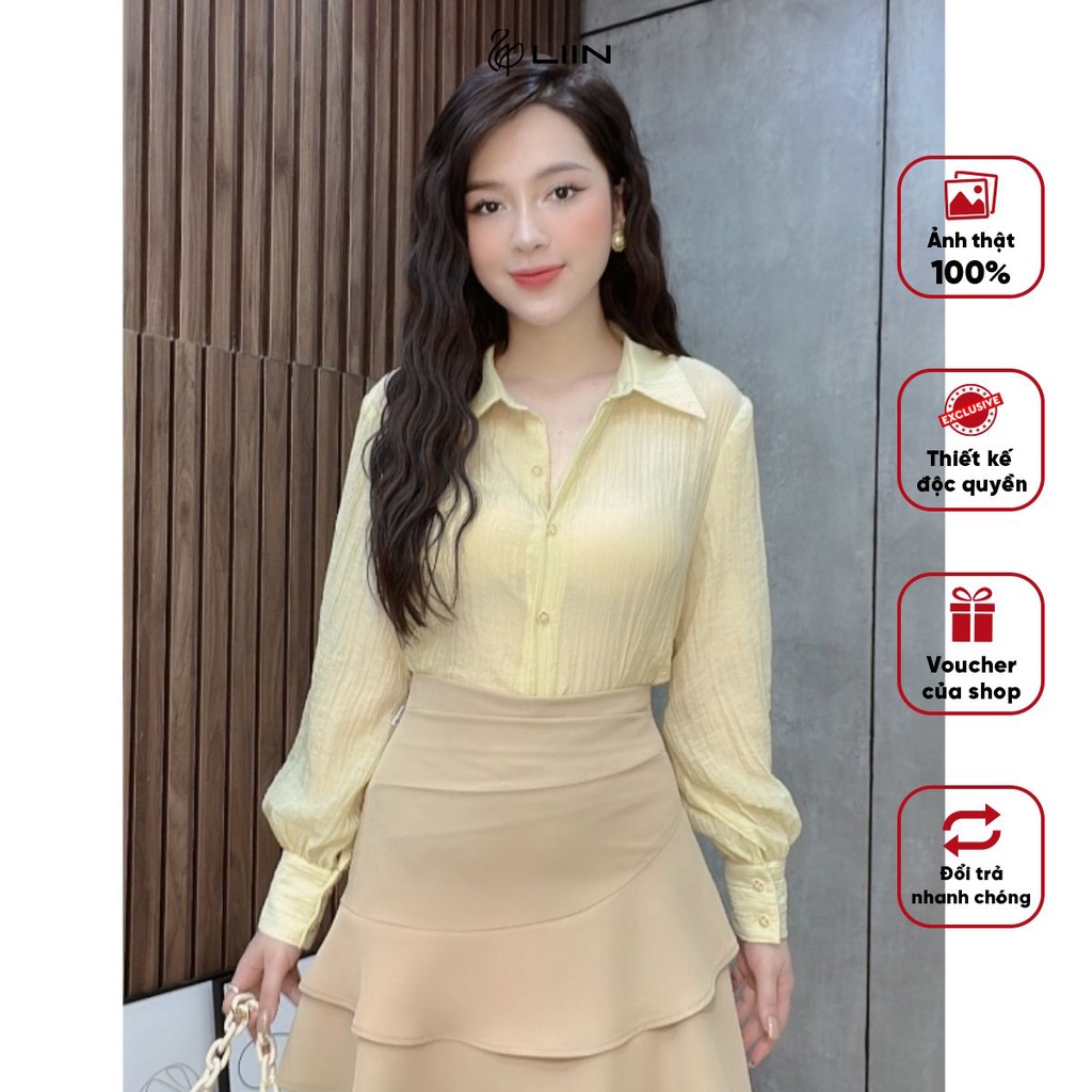 Áo Sơ Mi Nữ Dài Tay Chất Liệu Tơ Cao Cấp Liin Clothing Màu Vàng Thanh Lịch Dễ Phối Đồ Phù Hợp Đi Làm Đi Chơi - SM4990