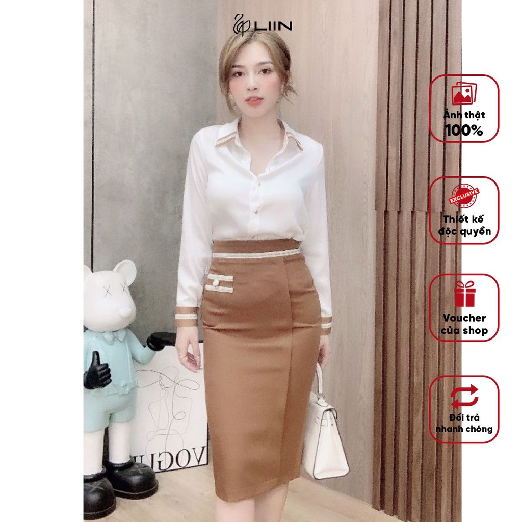 Chân Váy Dài Màu Nâu Đai Kim Tuyến Liin Clothing - J4465-1122