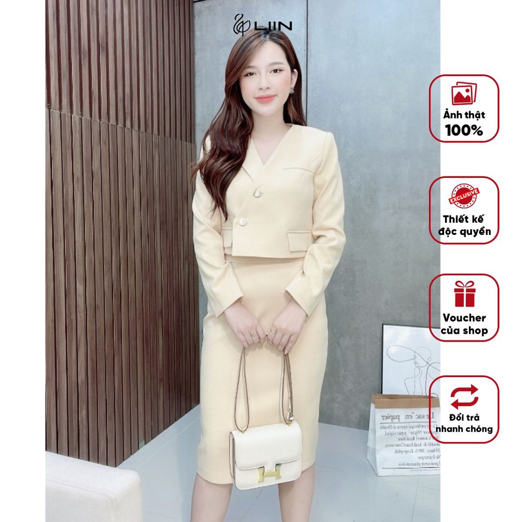 Set Áo Vest Cổ Lệch Và Chân Váy Dài Liin Clothing Thiết Kế Thanh Lịch Trang Nhã - VED093 / CVD115