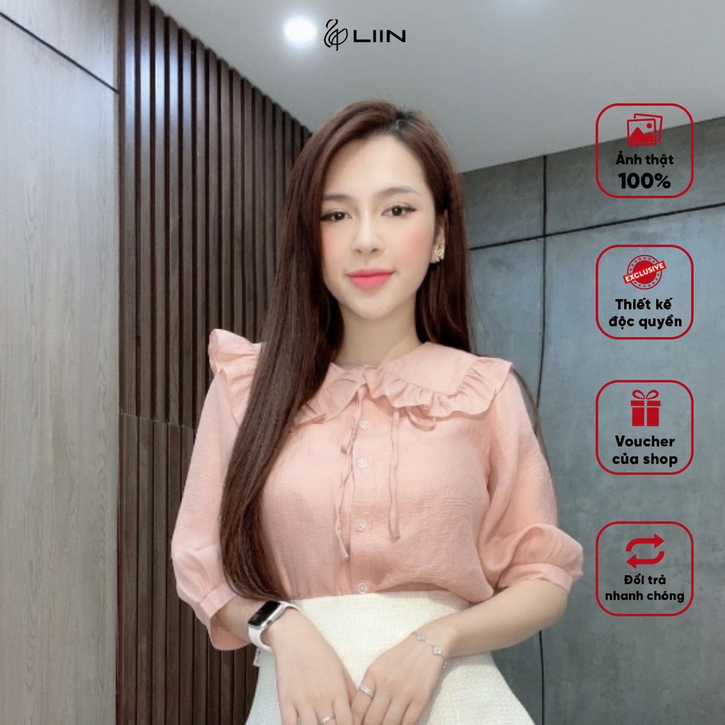 Áo Sơ Mi Hồng Bèo Vai Tay Lỡ Liin Clothing Chất Liệu Mềm Mại Thoáng Mát - AKL247SPI-S23