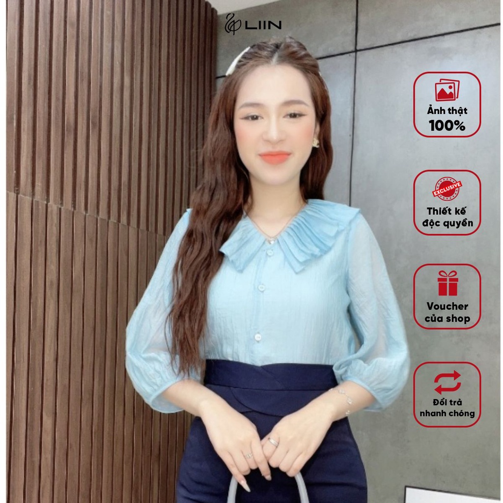 Áo Sơ Mi Nữ Ly Nhăn Xanh Blue Liin Clothing Chất Liệu Cao Cấp - AKL308SBL-S23