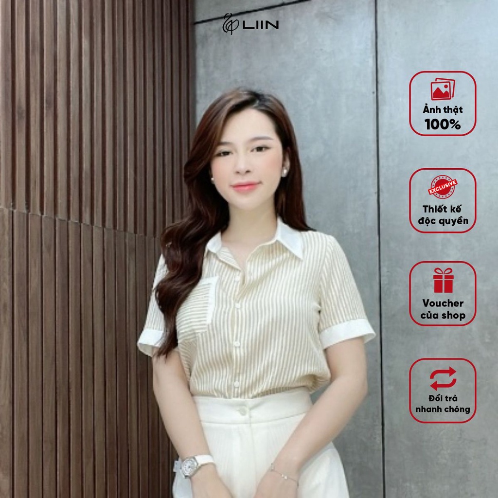 Áo Sơ Mi Cộc Tay Kẻ Vàng Liin Clothing Có Túi Ngực Thiết Kế Thanh Lịch - SMC224PRI-S23