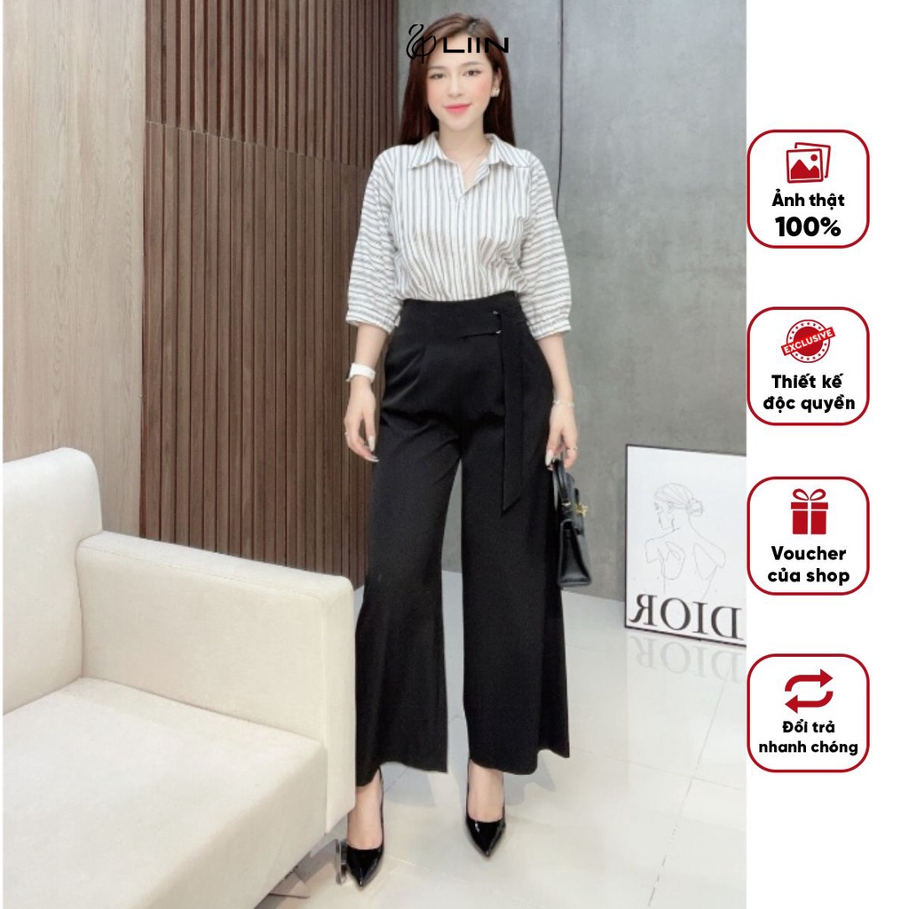 Quần Suông Liin Clothing Thiết Kế Đai Lệch Chất Liệu Mềm Mại Cao Cấp - QAS019SBK-S23
